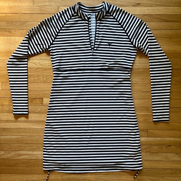 Coolibar Swim Shirt Long Sleeve Swimsuit‎ Women S White Black Ruche UPF50 Resort - Picture 12 of 12